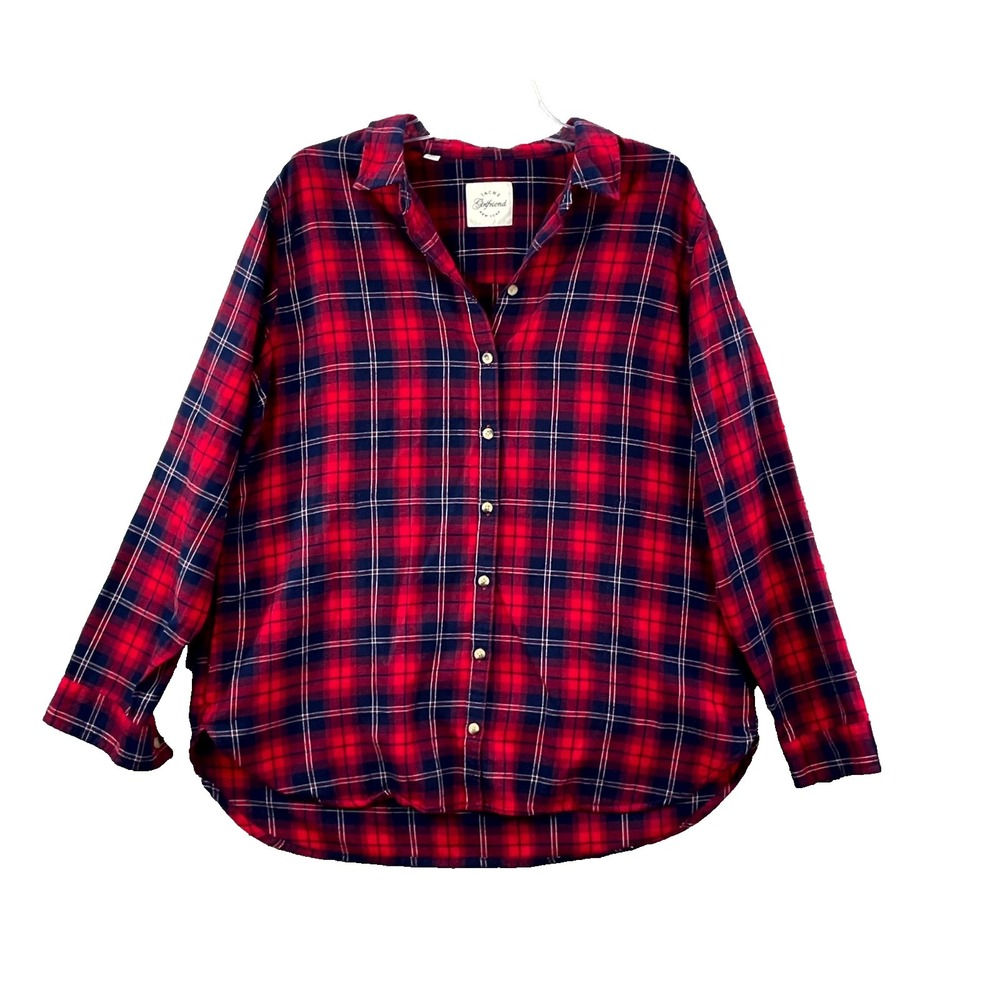 Jachs New York Girlfriend Flannel Shirt Womens XL Red Plaid Academia Travel Camp